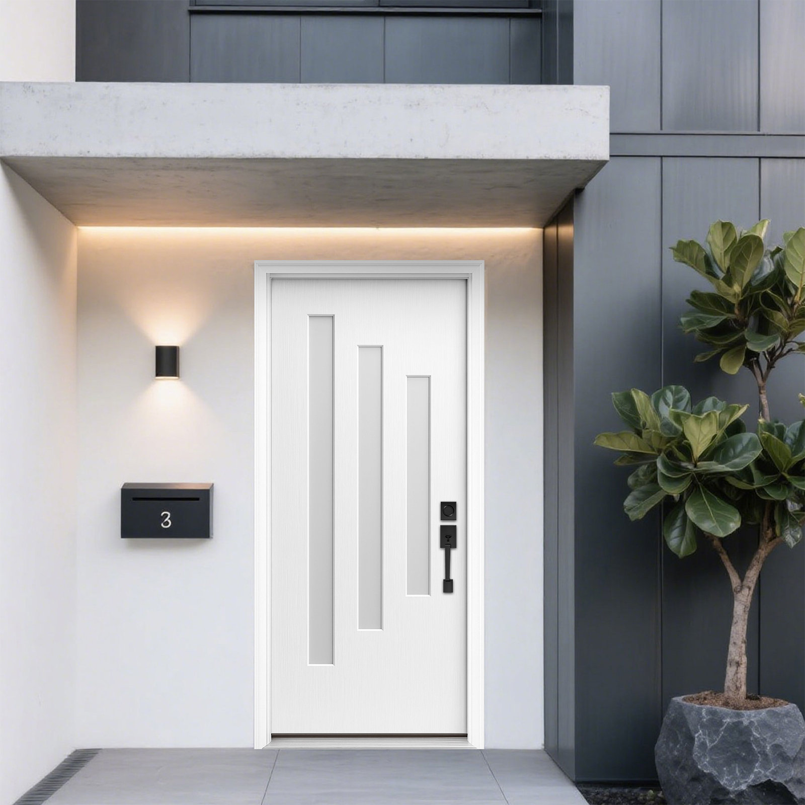 KHSHOW Exterior Fiberglass Front Door 36" X 80", Contemporary Brush